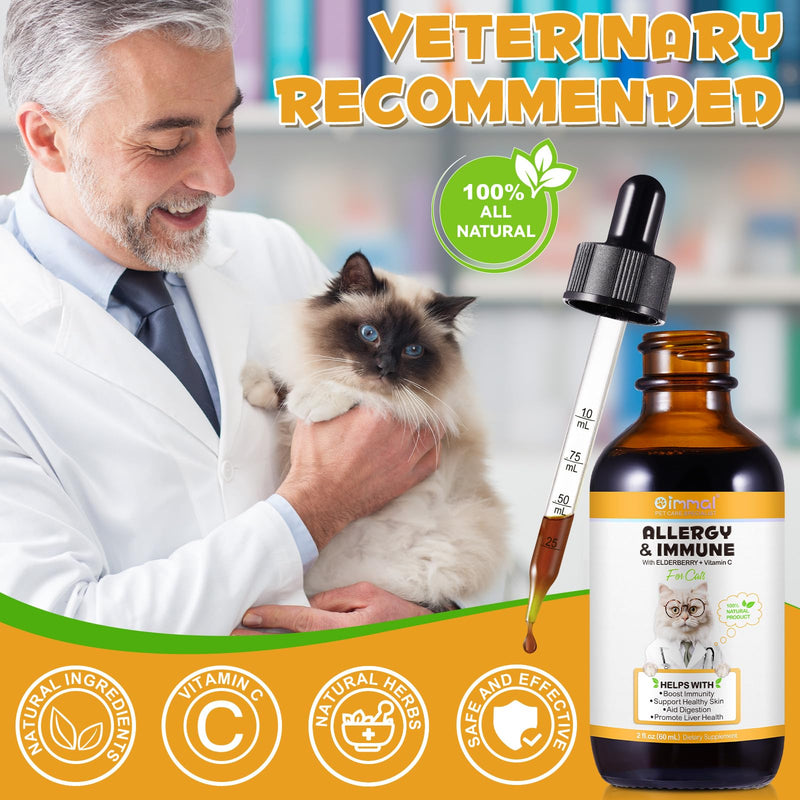 Allergy Relief for Cats, Cat Itch and Immune Drops, Naturally Support Skin Allergy Treatment, Effective Seasonal Allergy Relief, Liquid Form (2 fl.oz)
