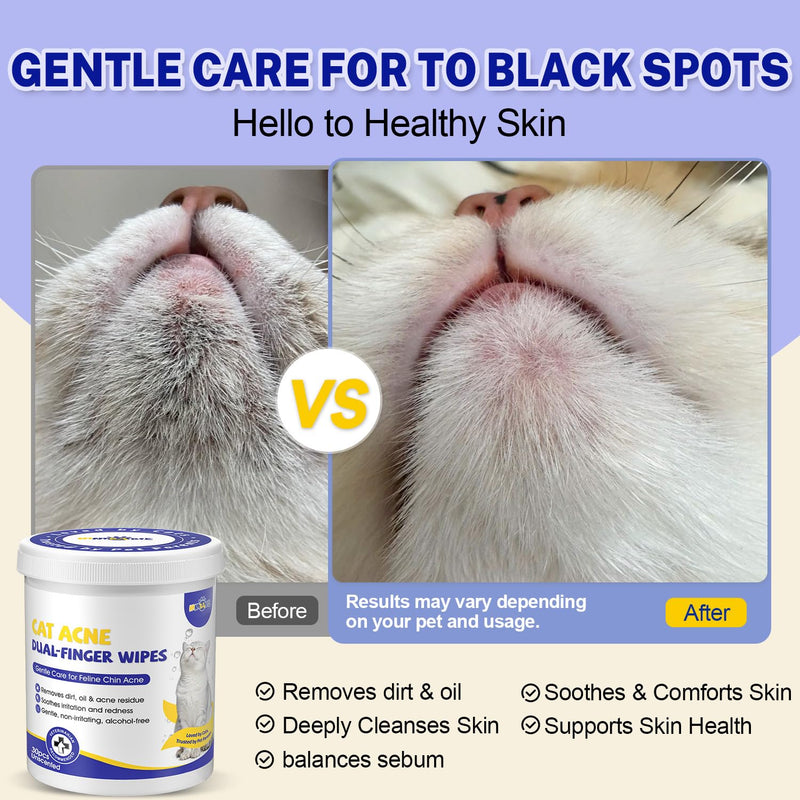 Cat Chin Care Wipes – Dual-Finger Wipes for Feline Acne & Blackheads, Plant-Based No-Rinse Formula, Gentle Cleansing for Sensitive Skin(Unscented-30pcs) Unscented-30pcs