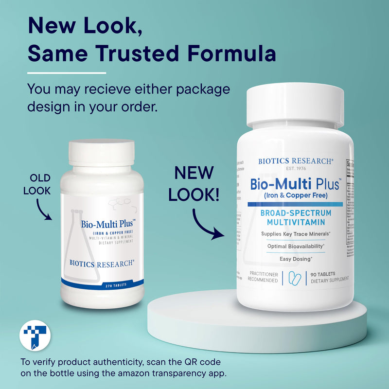 BIOTICS RESEARCH Bio-Multi Plus Iron & Copper Free Multivitamin, Chelated Minerals, Emulsified Fat Soluble Vitamins, Iron & Copper Free, High antioxidants, SOD, Catalase, 90 Tabs 90 Count (Pack of 1)