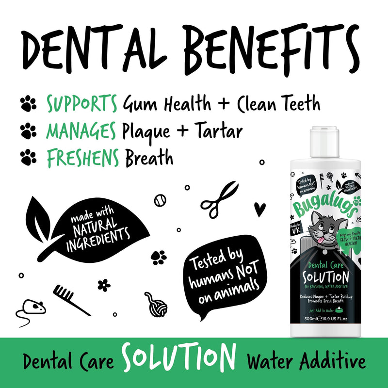 BUGALUGS Cat Breath Freshener Dental Care Water Additive. Clean Teeth, Healthy Gums & Fresh Breath - Natural Cat Plaque Remover & Tartar Remover for Teeth. No Brushing Needed 500ml Additive