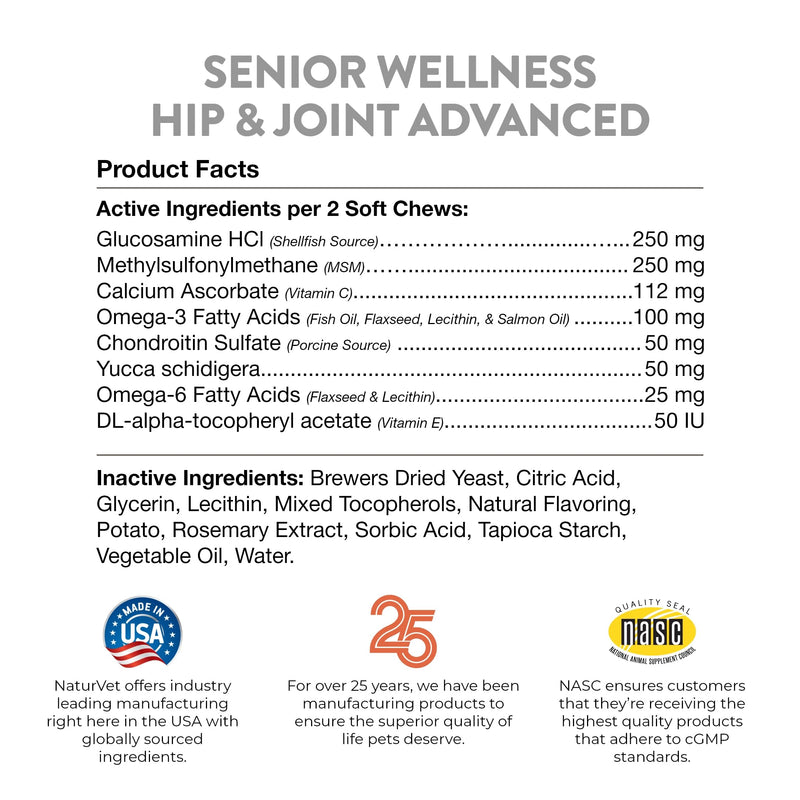 NaturVet – Senior Wellness Hip & Joint Advanced Plus Omegas | Help Support Your Pet’s Healthy Hip & Joint Function | Supports Joints, Cartilage & Connective Tissues | 120 Soft Chews 120 SoftChews - BeesActive Australia