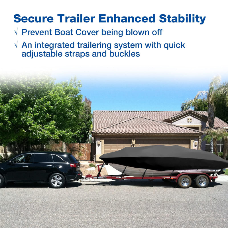 NEVERLAND Trailerable Boat Cover Waterproof Heavy Duty Marine Grade Polyester Canvas Fits V Shape/V-Hull and Tri-Hull Runabouts, Pro-STYL, Bass Boats (Boat Length 17-19ft, Beam Width up to 102",Black) Black C: 17'-19' Long, Beam width up to 102"