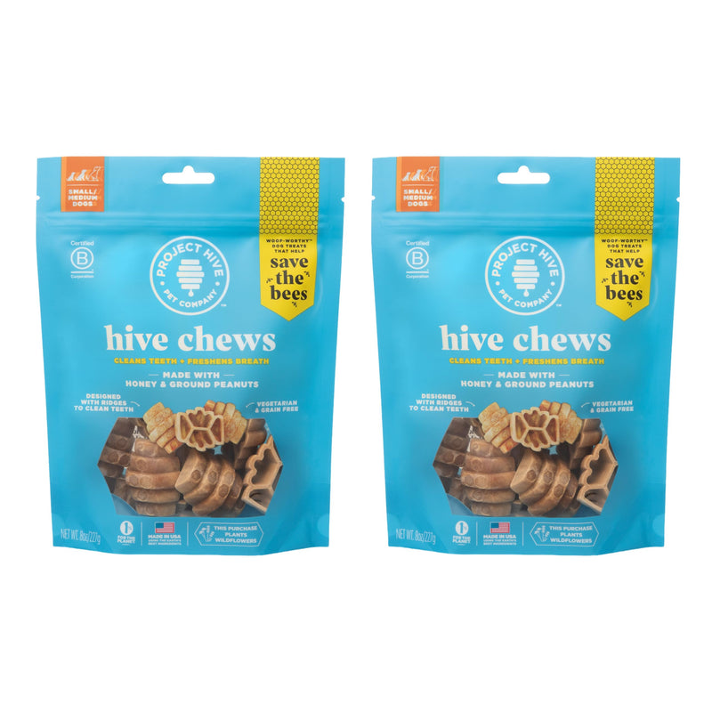 PROJECT HIVE ·PET COMPANY· Dental Chew Treats for Dogs, – Peanut Flavor, Dental Treats, Cleans Teeth & Freshens Breath, Vegetarian, No Grain or Soy (8 Ounce (Pack of 2), Small Hive Chews) 3.5 Ounce (Pack of 2)