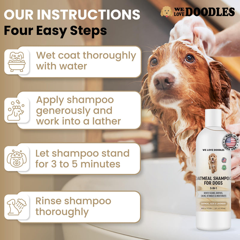 5-in-1 Premium Oatmeal Shampoo for Dogs, Gentle for Itchy & Sensitive Skin, Provides Itch Relief, Hypoallergenic & Soothing for Dry Skin, Moisturizing Anti-Itch, Made in USA, 16 oz [We Love Doodles] Oatmeal Dog Shampoo - BeesActive Australia