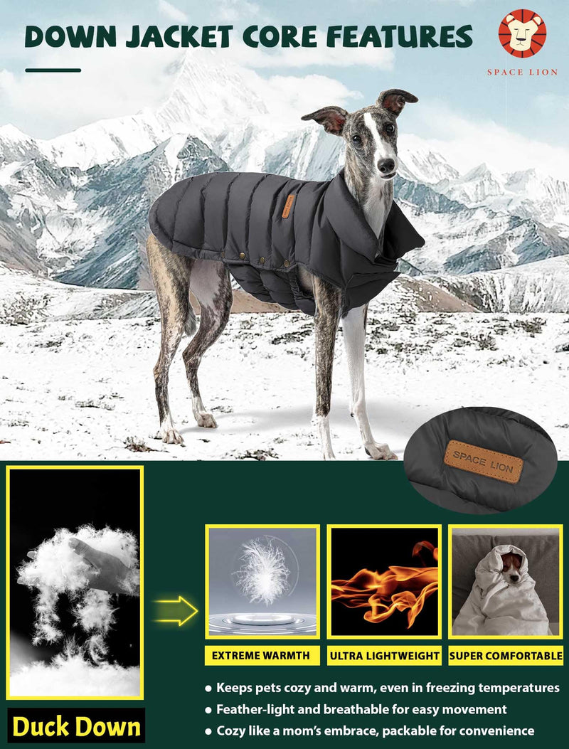 SPACE LION Dog Puffer Jacket, Down Dog Winter Coat, Waterproof, Windproof, Lightweight Dog Jacket, Adjustable Fit Dog Coat for Small, Medium, and Large Dogs(Black,M) Black - BeesActive Australia