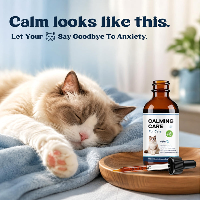 Calming Drops for Cats, Chicken Flavored Cat Calming Treats, Helps to Manage Stress & Anxiety, Natural Plant-Based Ingredients, Rapid Absorption, 60ml
