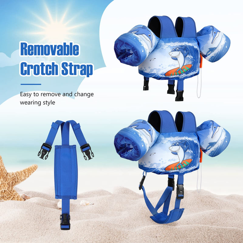 MoKo 13-30 lbs/30-70 lbs Toddler Floaties Arm Floaties, Toddler Swim Vest Cartoon Swim Arm Band for Kids with Crotch Strap Pool Float Vests Sleeves Shoulder Straps Learn to Swim Blue Surf Shark for kids 30-70 lbs - BeesActive Australia