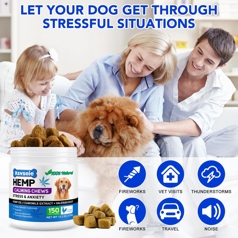 Calming Dog Treats 150 Count - Calm down for Dogs - Reduce Stress Relief, Separation, Barking, Fireworks, Thunderstorms - 100% Natural Ingredients dogs calming Treats (Chicken)