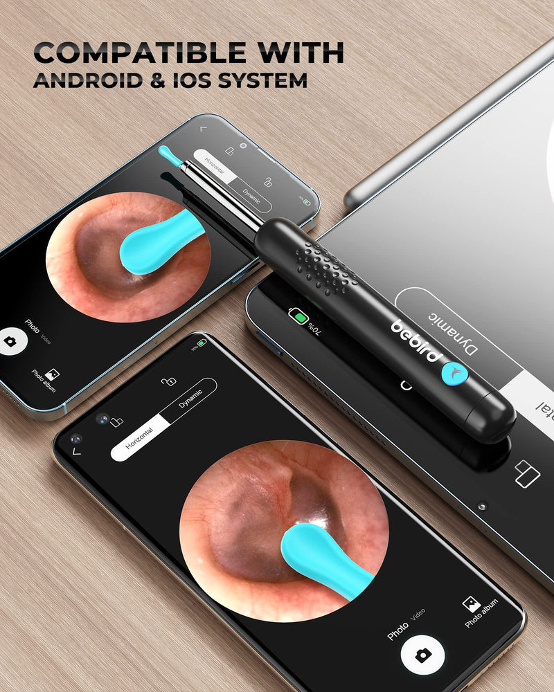 Ear Wax Removal Tool Camera, R1 Upgraded Anti-Fall Off Eartips Ear Cleaner, Wireless Otoscope with 1080P Waterproof Ear Camera, Earwax Removal Kit for iPhone, Android, Black - BeesActive Australia