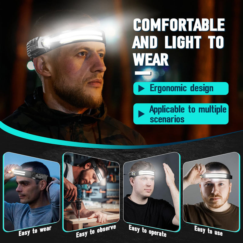 Rechargeable Headlamp 8 Pack, LED Headlight Flashlight Super Bright with 230° Wide Beam, Motion Sensor, 5 Modes Waterproof Head Lamp for Outdoor Hiking Running Camping - BeesActive Australia