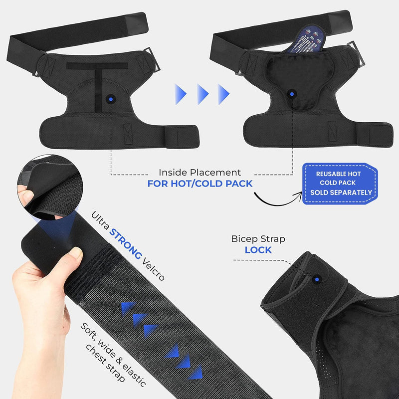 POAGL Adjustable Shoulder Brace for Men - Both Left and Right Arm - Pain Relief for Torn Rotator Cuff, Compression Support Sleeve for Dislocation, Bursitis, Tendonitis (Black, X-Large) Black