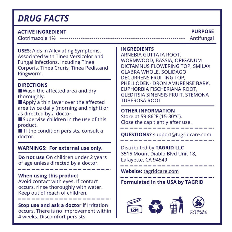 TAGRID NDC-Approved 1% Clotrimazole Antifungal Cream: Powerful, Non-Prescription Relief for Ringworm, Athlete's Foot, and Jock Itch - 50g - BeesActive Australia
