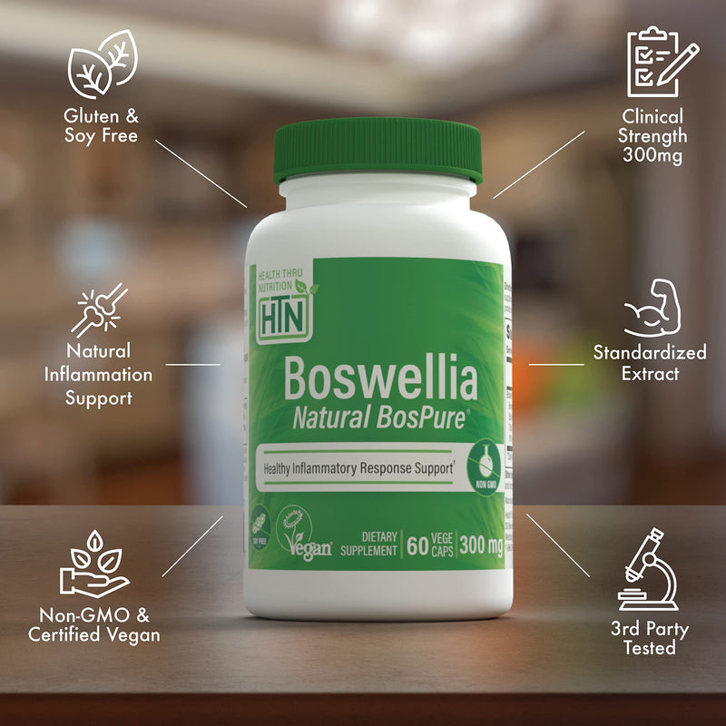 Health Thru Nutrition Boswellia 300mg 60 Capsules as Bospure AKBAMAX | High Potency 75% Boswellic Acids 10% AKBA | Healthy Inflammatory Support | Vegan Certified | Non-GMO, Gluten Free, Soy Free 60 Count (Pack of 1) - BeesActive Australia