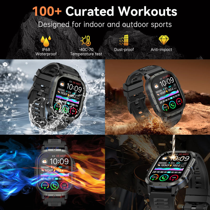 Smart Watch for Men Fitness Tracker: Military Waterproof Make Answer Call Digital Mens Watches Running Step Pedometer Smartwatch Android Phone iPhone Samsung Compatible Sleep SpO2 Heart Rate Monitor Black - BeesActive Australia