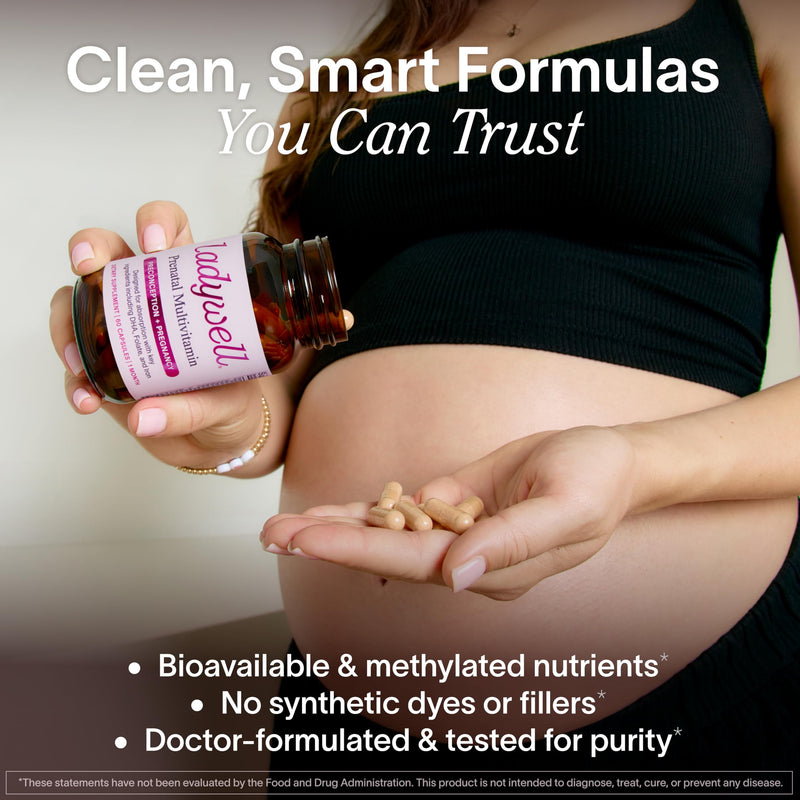 Ladywell Prenatal Multivitamin | Conception, Pregnancy & Postpartum | Key Ingredients Including DHA, Folate & Iron | Expertly-Formulated & Tested | Designed for Absorption with Nausea Support, 60 Ct 60 Count (Pack of 1) - BeesActive Australia