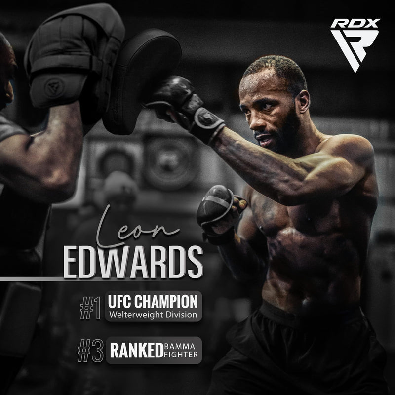 RDX Boxing Pads Curved Focus Mitts, Maya Hide Leather Kara Hook and jab Training Pads, Adjustable Strap Ventilated, MMA Muay Thai Kickboxing Coaching Martial Arts Punching Hand Target Strike Shield Black