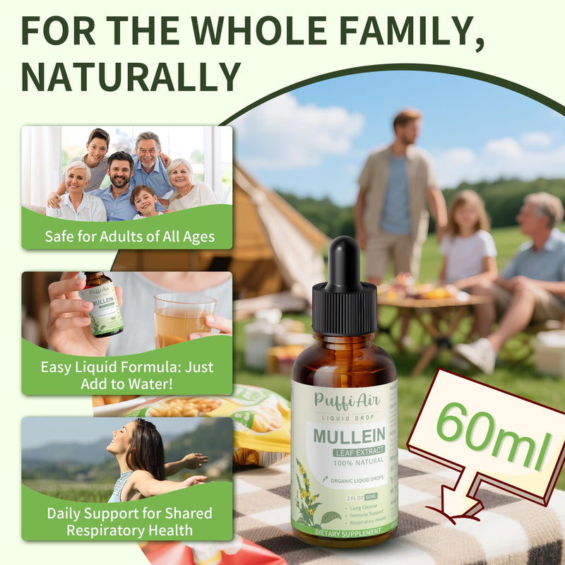 Mullein Drops for Lungs with Mullein Leaf Thyme & Marshmallow Root‰∏®Lungs Cleanser for Smokers Respiratory & Immune Support‰∏® Natural Vegan Non-GMO 60ml 2fl oz