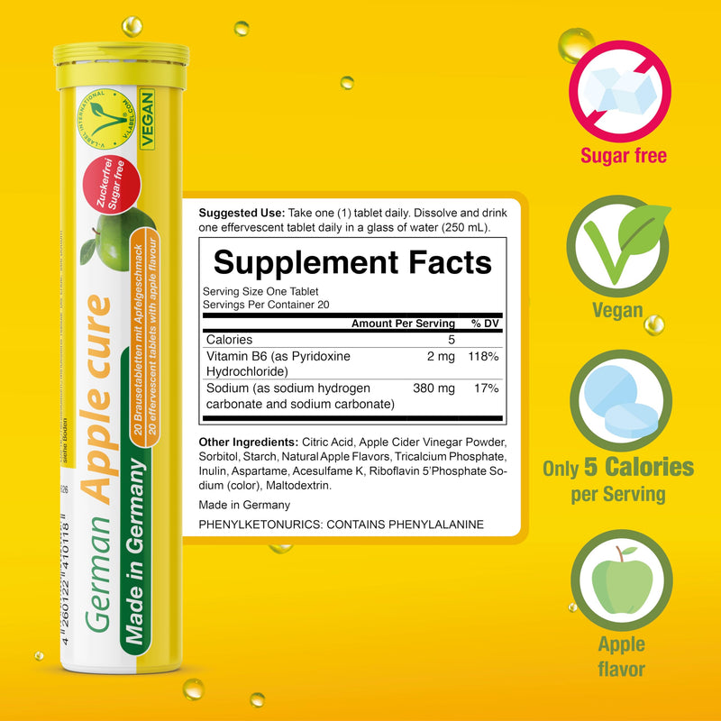 T&D German Apple Cure - 40 Vegan Drink Effervescent Tablets - Apple Flavor - Made in Germany | Revitalize naturally with premium German formula-boost immunity and digestion using crisp, refreshing apple-infused tabs! 40 Servings