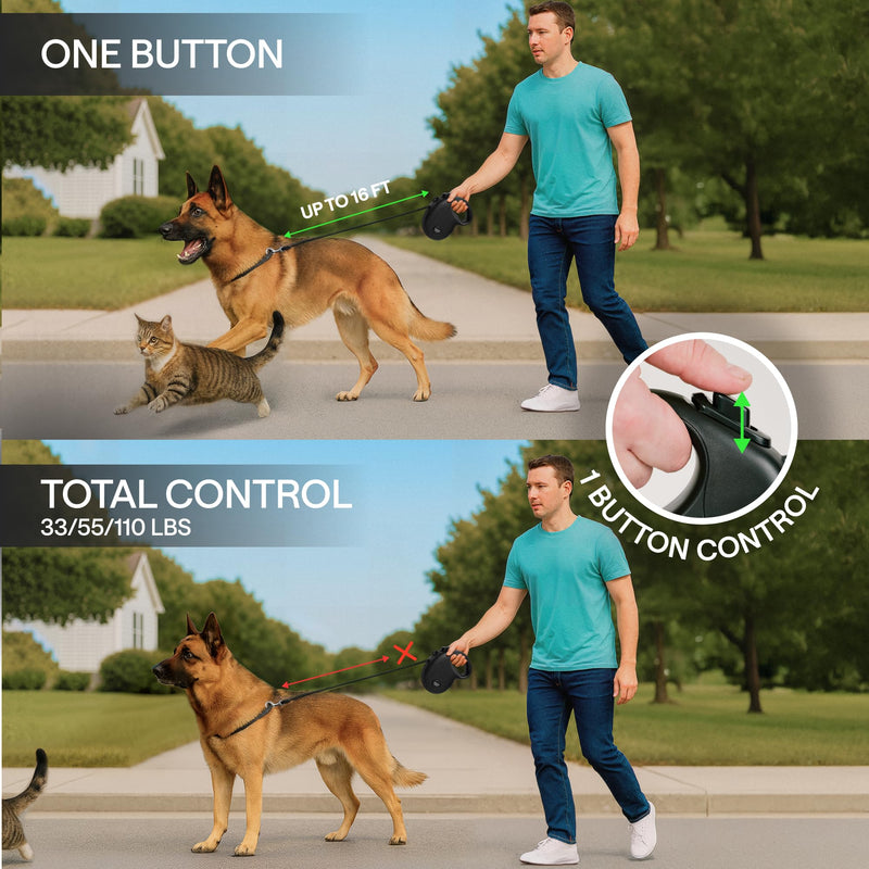 Retractable Dog Leash for Small Dogs up to 33 lbs – 10ft Long Hands Free Lead for Dogs – Reflective Heavy Duty Puppy Leash and Waist Dog Leashes for Training, Running, Outside – Correa para Perros Small Dogs (0-33 lbs) Black Reflective