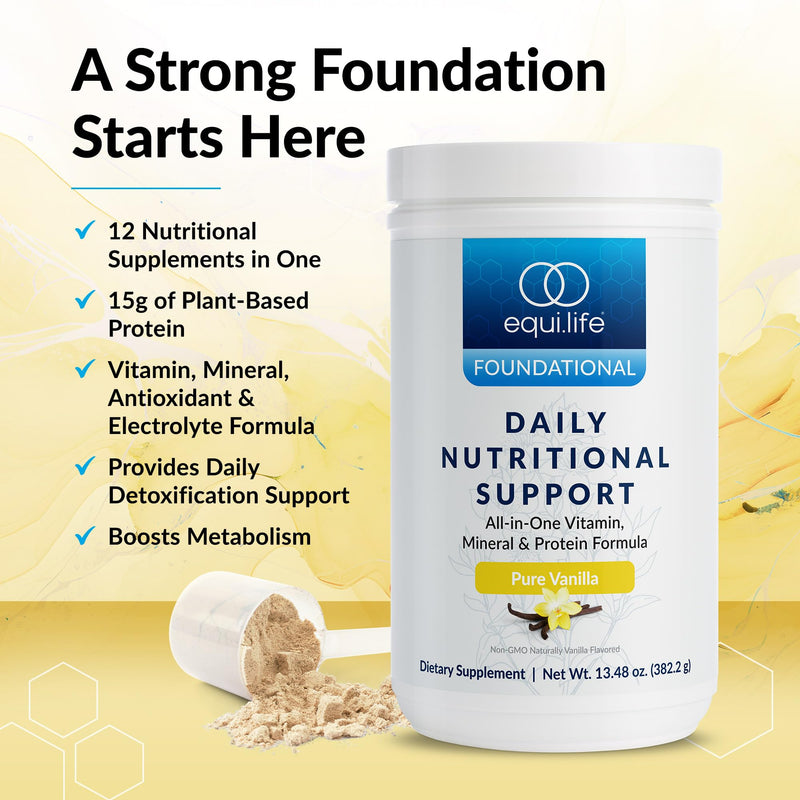 Equilife Daily Nutritional Support Multivitamin, Vanilla, 14 Servings | All-in-One Vitamin, Mineral & Protein Powder | 15G Plant Protein | Supports Energy, Digestion & Detoxification | Gluten Free Pure Vanilla - Bottle 13.48 Ounce (Pack of 1)