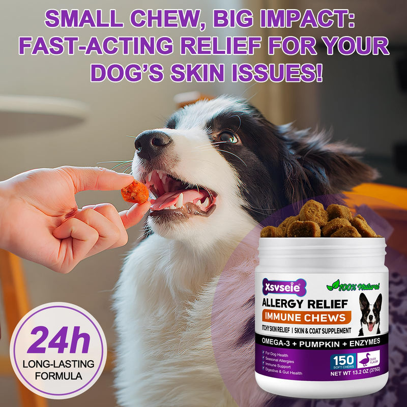 Dog Allergy Relief Chews for Itchy Skin & Immune Support - 150 Soft Chews | Stops Itching, Licking, Scratching & Shedding | Seasonal & Environmental Allergies Relief | Peking Duck Flavor 375g (1Pcs) 1Pcs