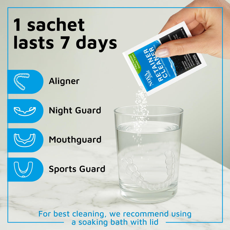 Novadent Retainer Cleaner – For Aligner, Night Guard, Mouthguard, Sports Guard - 84-Day (12 sachets) 12 Count (Pack of 1)
