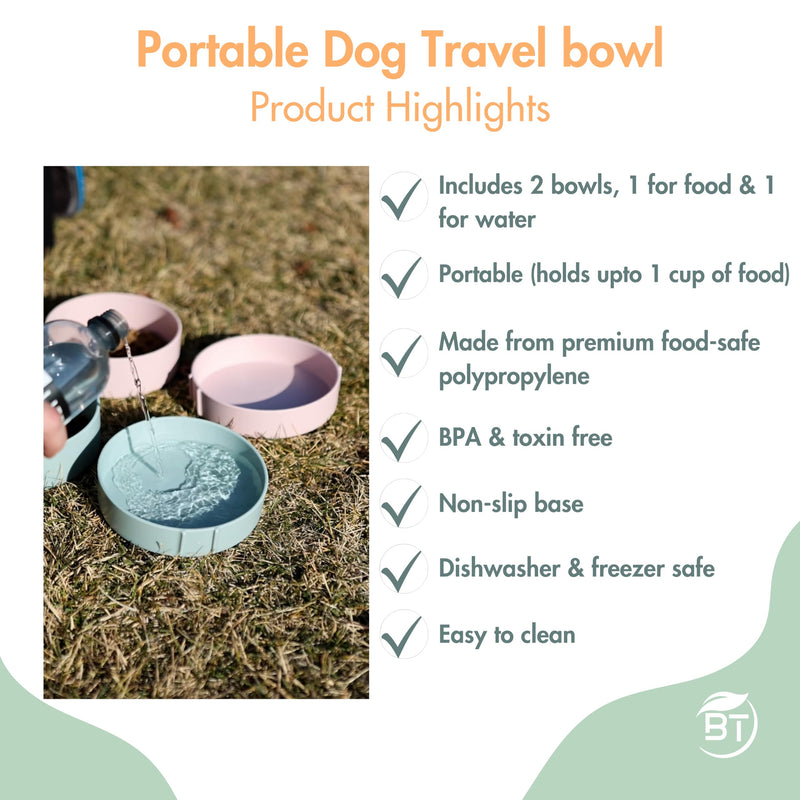 Barkin’ Trails Travel Dog Bowls, Portable Dog Bowls, Outdoor dog water bowl, BPA-Free Dog Food and Water Bowl Set, Food Grade Plastic Dog Travel Bowl, Dog camping essentials, Travel Dog Food Container Standard Icy Blue - BeesActive Australia