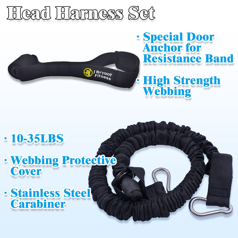 J Bryant Neck Harness Head - Weight Lifting with Resistance Tube Bands - Door Anchor Set Adjustable Neck Training Strap Exercise Equipment Black-M(20"-23")