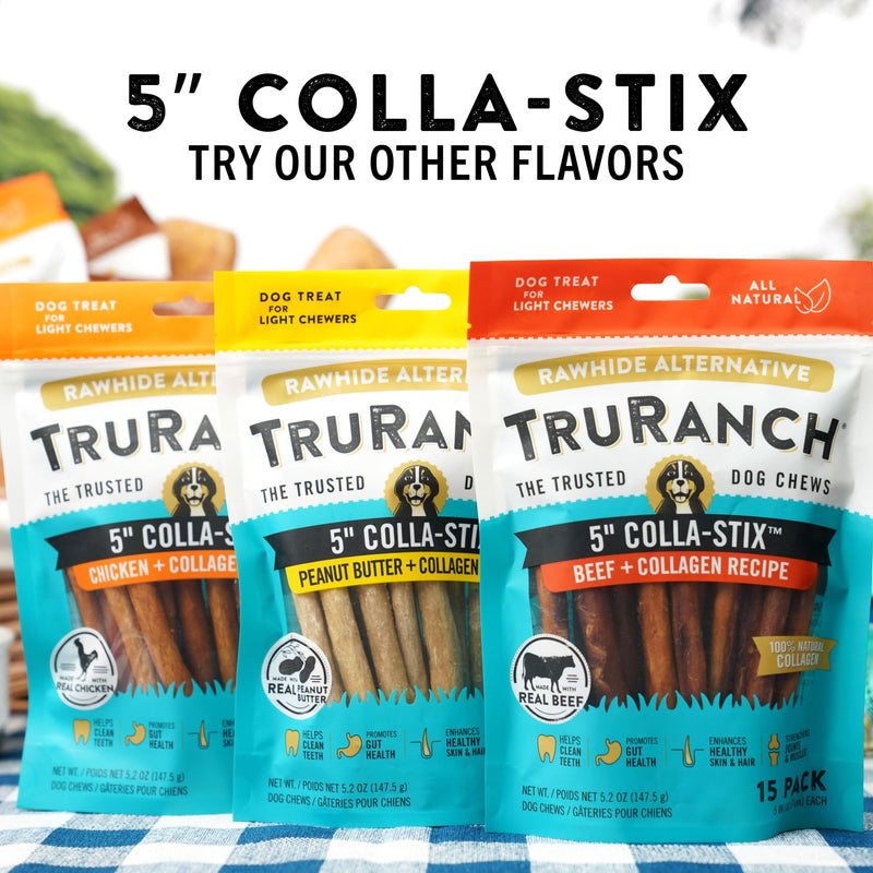 TRURANCH Collagen Sticks - 5" Collagen Sticks for Dogs - Long Lasting Healthy Joint Support - Rawhide Alternative - Skin & Coat Health - Made with Real Peanut Butter, Value Pack, 3 Bags, 45 Count Peanut Butter - 3 Pack (45 Count)