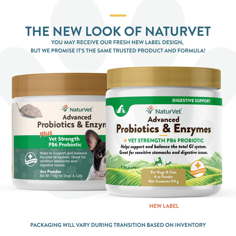 NaturVet – Advanced Probiotics & Enzymes - Plus Vet Strength PB6 Probiotic | Supports and Balances Pets with Sensitive Stomachs & Digestive Issues | for Dogs & Cats (4 oz) 4 oz Powder - BeesActive Australia