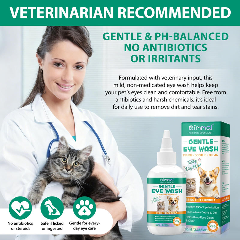 Dogs & Cats Eye Drops for Infection, 100ml Tear Stain Remover, Dog Eye Wash Clear Solution to Flush and Soothe Eye Irritations, Gentle Clear eye Mucus