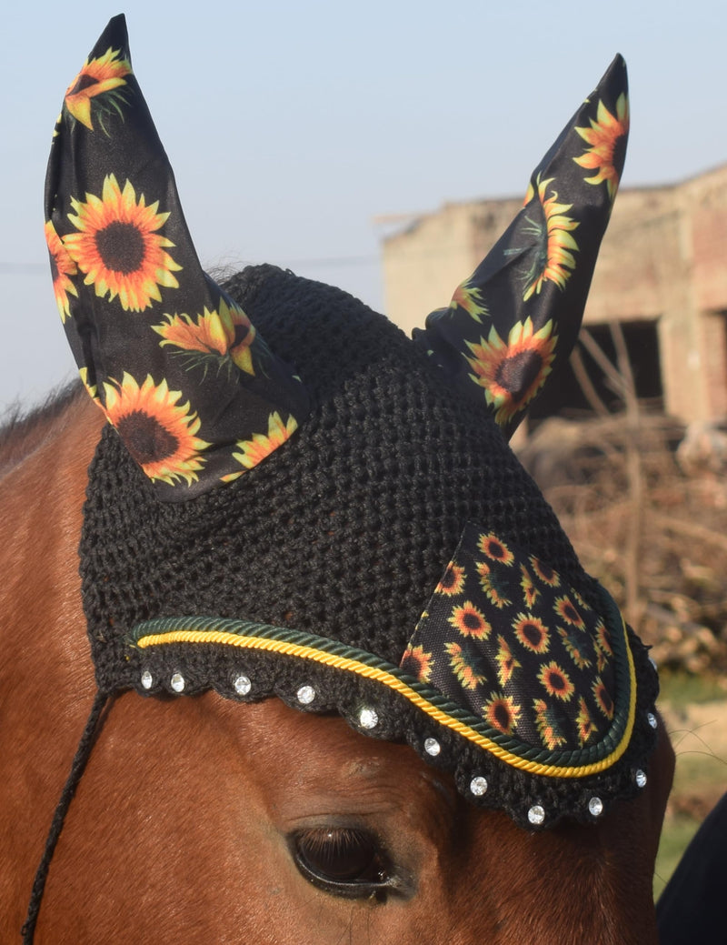 Sunflower Horse Fly Bonnet Net Hat Hood Mask Fly Veil Full Hand Made Cotton Full (COB) COB - BeesActive Australia