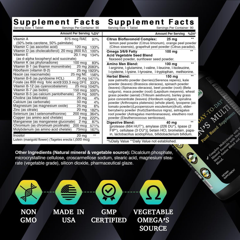 Best Naturals Day-to-Day Men's Multivitamin Food Based Supplement with Vitamin A, L-Arginine, L-Glutamine, L-Lysine- 90 Tablets