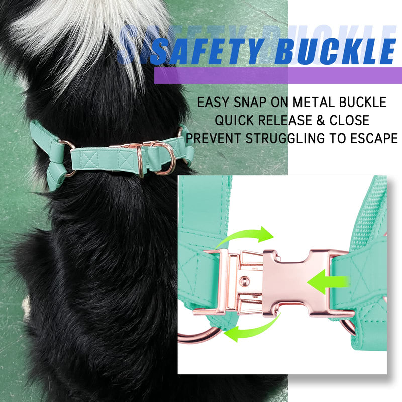 Soft Leather No Pull Dog Harness - Adjustable Step in Dog Harness with Rose Gold Heavy Duty Metal Buckle, Freedom Nylon Dog Halter Vests for Small Medium Large Dogs Easy Walking Training (Green,L) Mint Green L (Neck&Chest Girth 24"-38" x Width 1") - BeesActive Australia