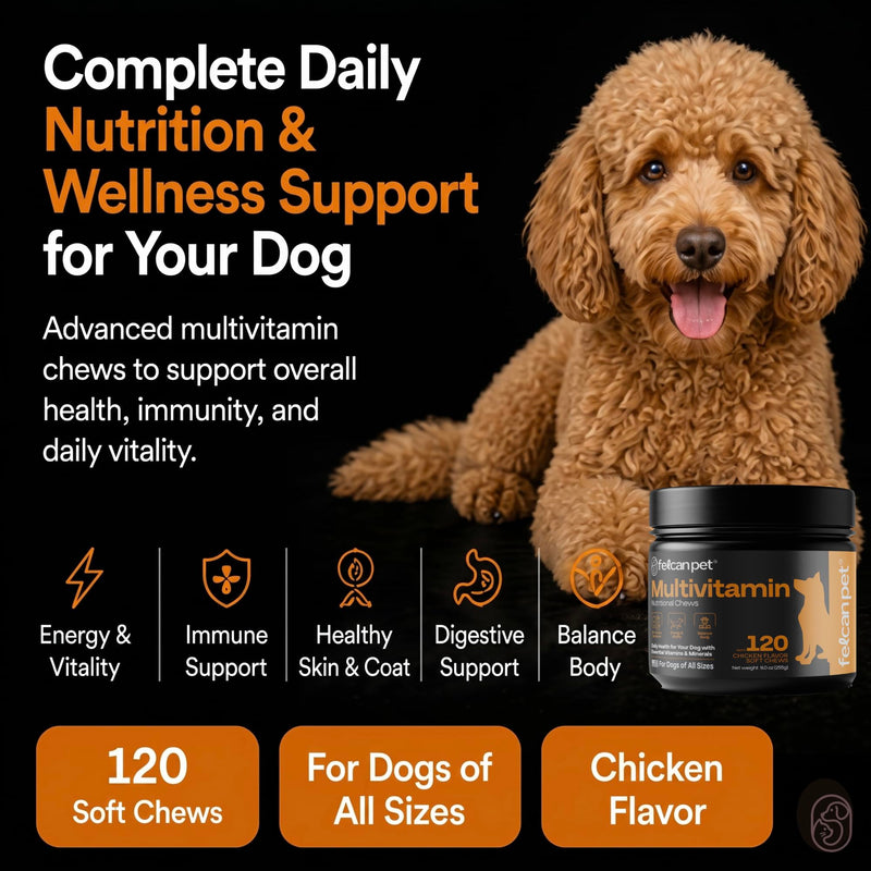 Dog Multivitamin Chews – Daily Dog Vitamins with 19+ Nutrients, Probiotics, Glucosamine & Omega Fish Oils – Supports Energy, Immune Health & Pet Wellness – Chicken Flavor, 120 Soft Chews