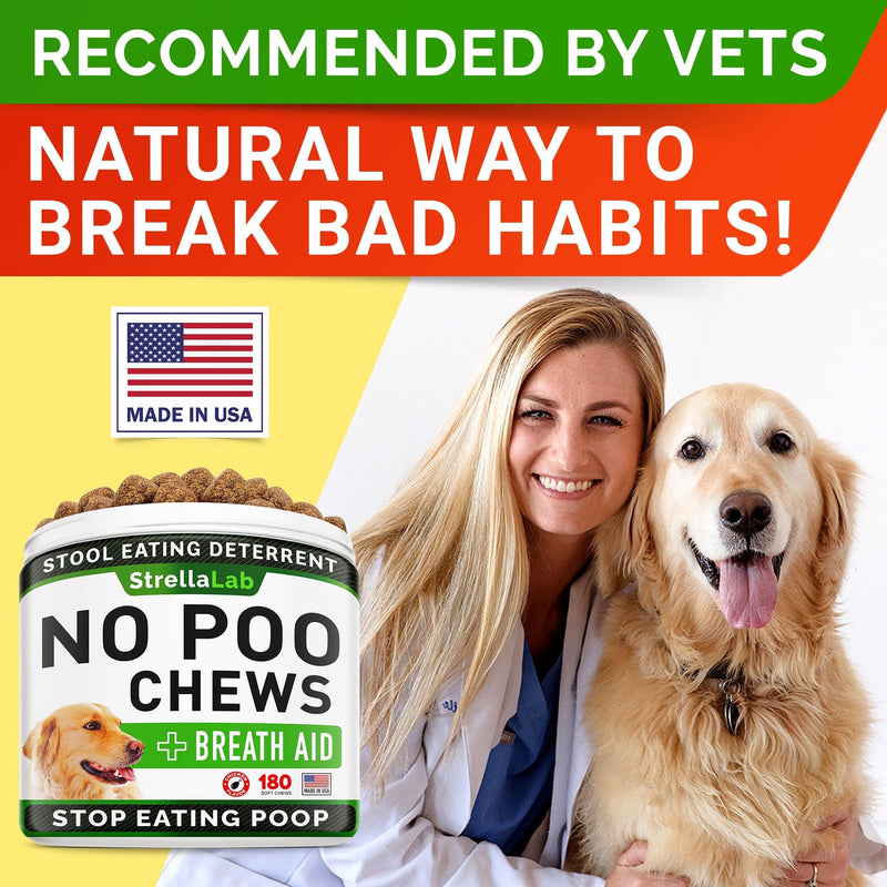 STRELLALAB No Poo Treats for Dogs - Coprophagia Stool Eating Deterrent - No Poop Eating for Dogs - Digestive Enzymes - Gut Health & Immune Support - Stop Eating Poop - Poultry Flavor 180 Chews 180Сt No Poo Chews - PawsPlanet Australia