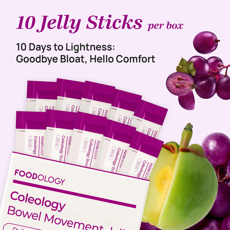 FOODOLOGY Coleology Bowel Movement Jelly, Grape & Prune, 10 Sticks PDRN, Biotin & Hyaluronic Acid, Vitamin for Skin Glow, Hair & Nail Support, Korean Jelly Collagen Sticks 10 Count (Pack of 3)