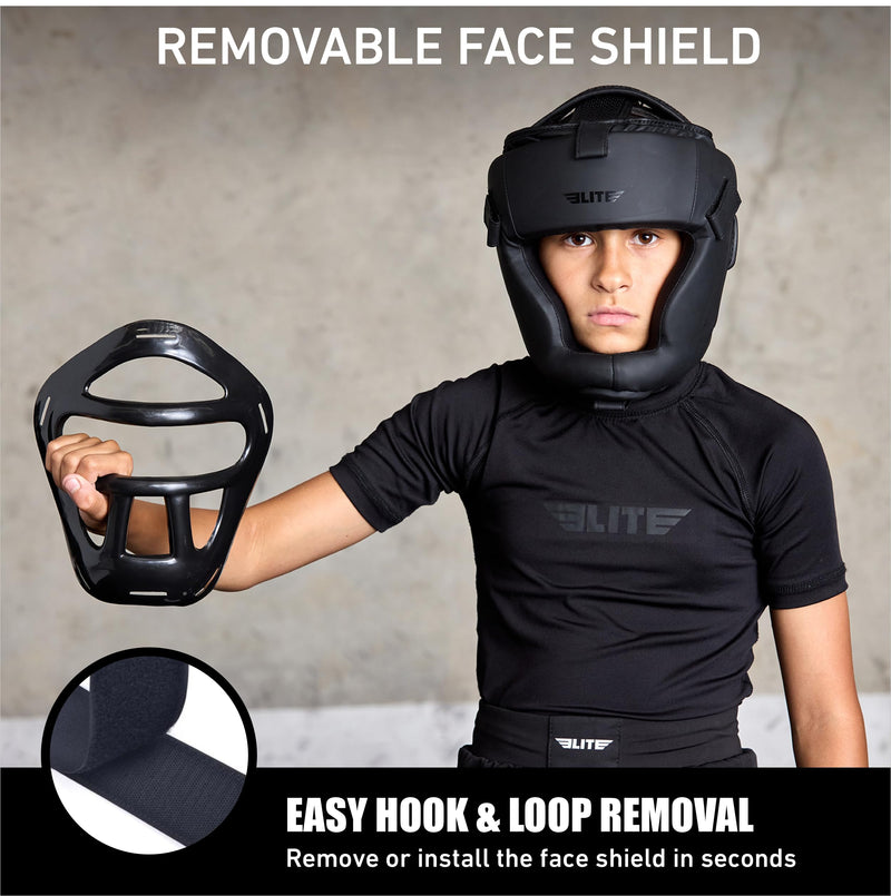 Elite Sports Best Kids Boxing Headgear Youth Wrestling Headgear for Age 4 to 13 Year MMA Kickboxing Muay Thai BJJ Karate Head Guard for Boys Girls (Black) Medium Black