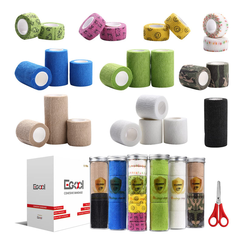 24 Rolls X 5 Yards Self Adhesive Bandage Wrap, Versatile Colorful Elastic Cohesive Bandages,Vet wrap,First Aid - BeesActive Australia