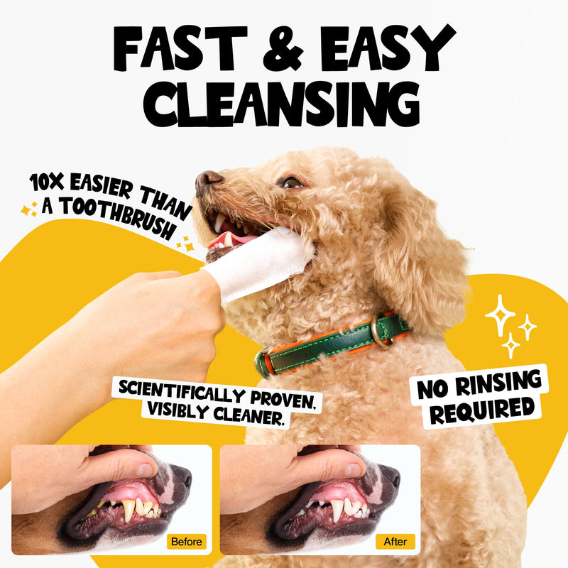 Dog Teeth Cleaning Wipes 60 Packs - Peanut Butter Dental Wipes to Reduce Plaque & Tartar for Dogs & Cats - Pet Dental Wipes for Oral Freshness