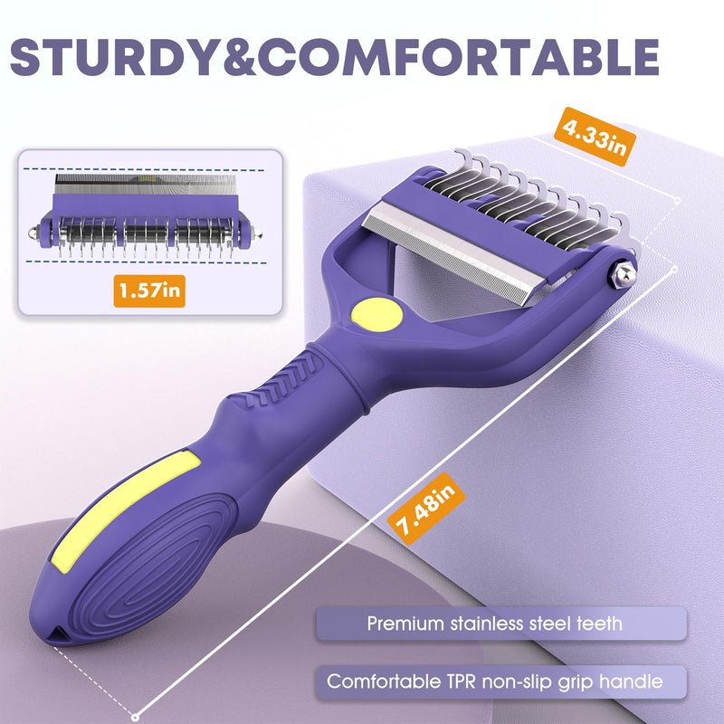 Dog Grooming Brush, Dematting Comb for Dogs and Cats, Pet Grooming Rake for Dogs, Cat Undercoat Deshedding Brush, 3 in 1 Upgraded Version Undercoat Rake for Thick Hair Pets 3 SIDES(3 IN 1) PURPLE - BeesActive Australia