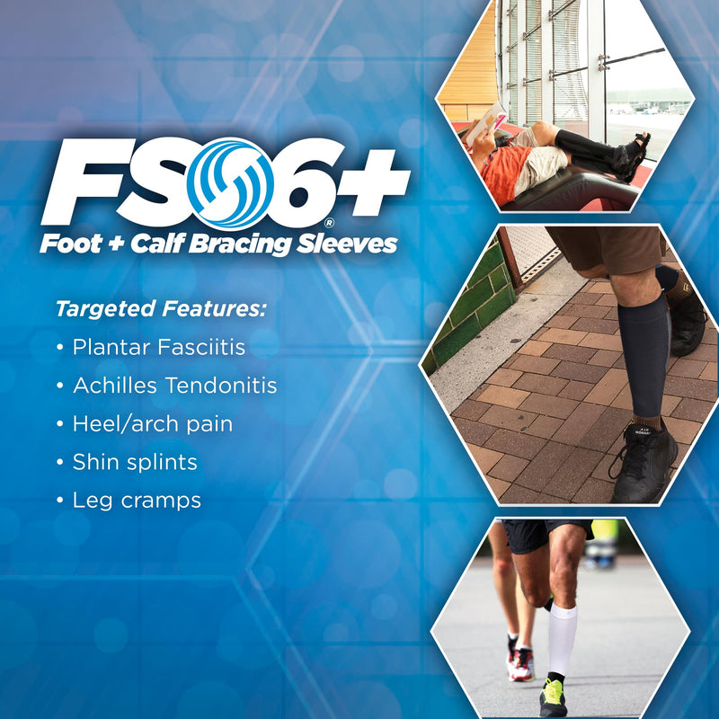 OrthoSleeve FS6+ Compression Foot & Leg Sleeve (1 Pair) for Plantar Fasciitis, Heel Pain, Achilles Tendonitis, Shin Splints, Venous Insufficiency and Leg Cramps Large Black