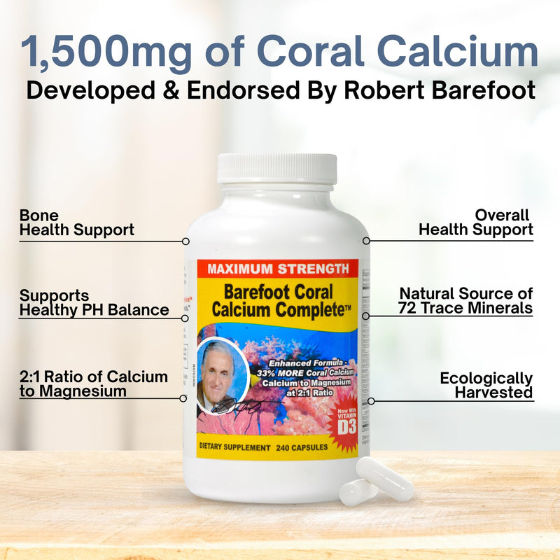 240 Capsules - Coral Calcium 1500mg | Calcium, Magnesium, Vitamin D3 & 72 Trace Minerals - Bone Health - Developed by Bob Barefoot 240 Count (Pack of 1)