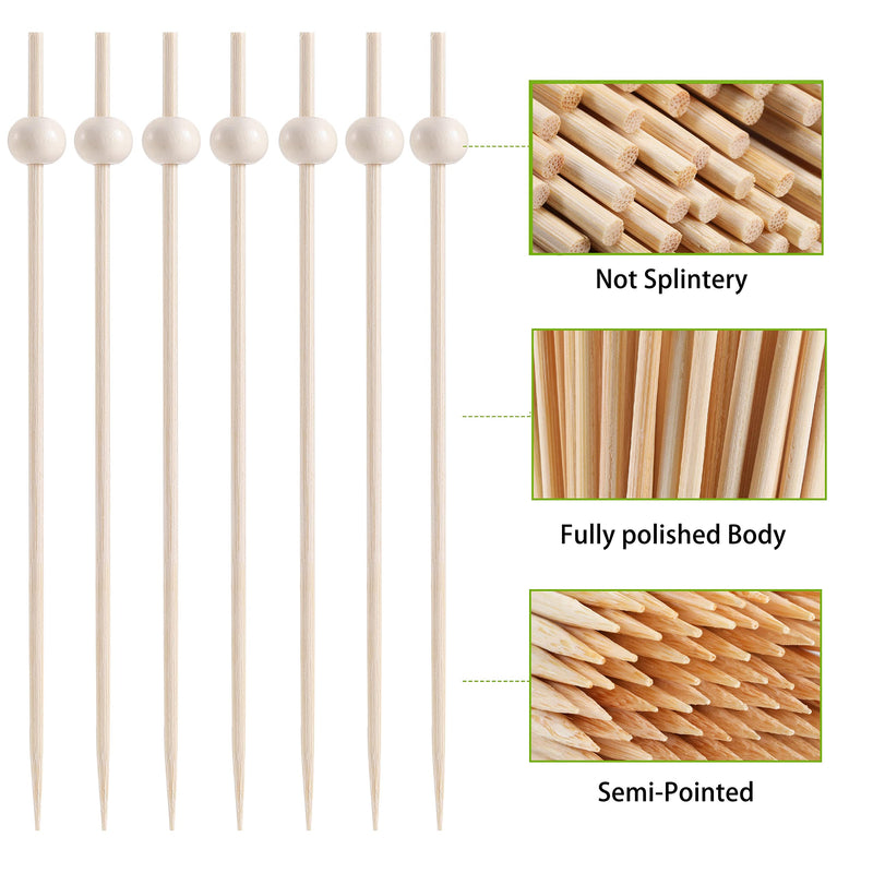 200 Pcs Cocktail Picks, 4.7 Inch Toothpicks for Appetizers, Bamboo Cocktail Sticks Skewers for Drinks, Desserts, Charcuterie, Wedding Party Fancy Toothpicks, Natural Pearl Mini Food Picks Decorative 200 Pcs Natural - BeesActive Australia