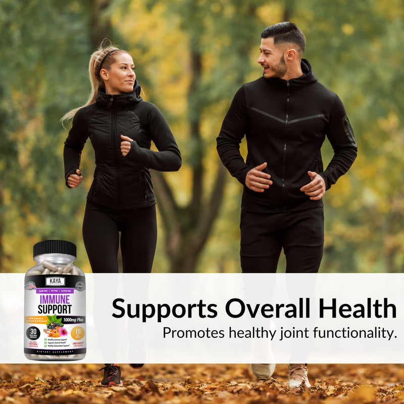Kaya Naturals Elderberry Immune Support | Vitamins with Zinc and Vitamin C for Adults, Probiotics & Turmeric 1000mg Immune System Booster Sambucus Capsules - 30 Count (Pack of 2) 30 Count (Pack of 2)