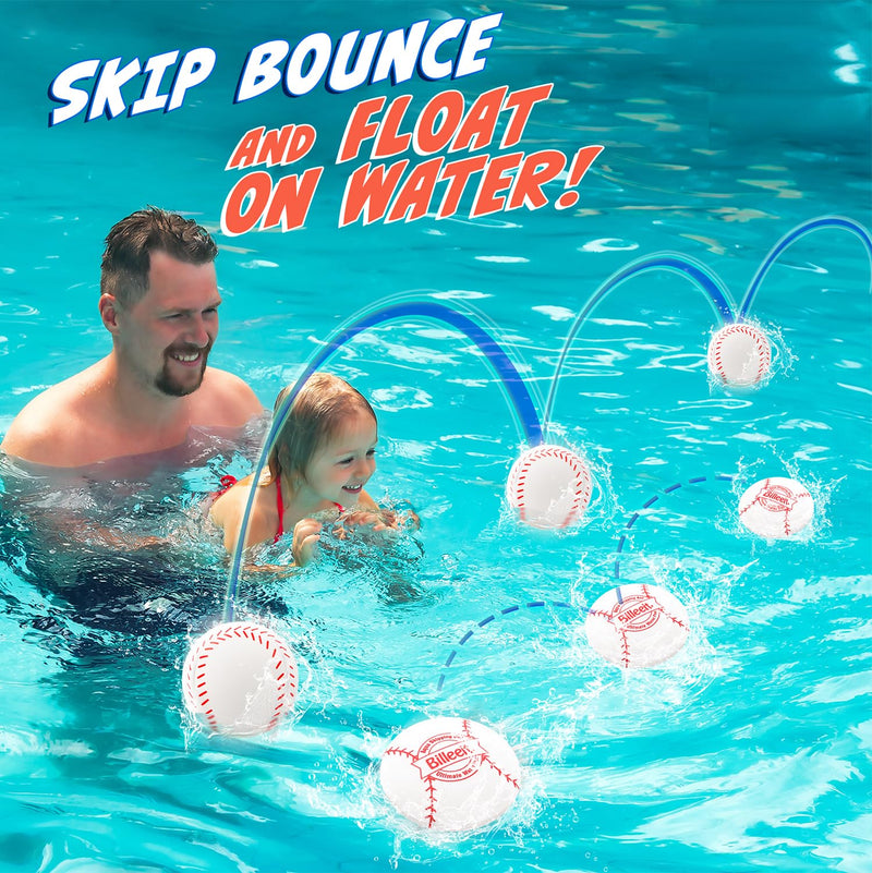 Billeeit 4Pcs Water Skipping Balls for Pool Play(Baseball Theme), Water Pool Beach Swim Toys for Kids Ages 4-8, 8-12 and Adults, Include 2 Balls and 2 Discs