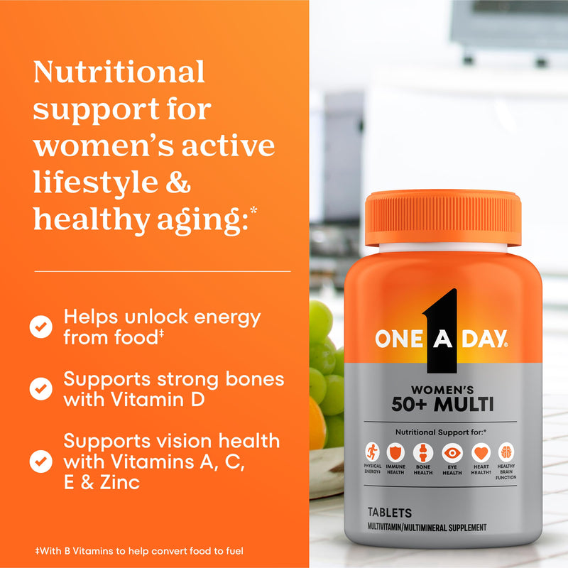 One A Day Multivitamin for Women 50 and Over Tablets, Womens Multivitamin 50 plus with Vitamins D, C, E, Zinc & Biotin, Daily Vitamins for Woman 50+, 200 Ct
