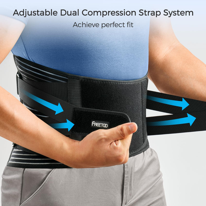 FREETOO Back Braces for Lower Back Pain Relief with 6 Stays, Breathable Back Support Belt for Men/Women for work , Anti-skid lumbar support belt with 16-hole Mesh for sciatica(M) M(29.5"-37.4")