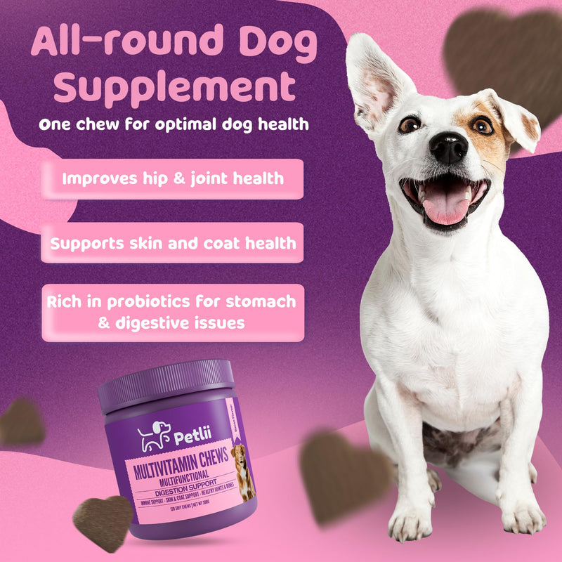 Multivitamin Chews - 120 Bacon Dog Chews | Vitamins, Omegas and Probiotics | Healthy Joints and Gut, Prevent Itching and Improve Vitality