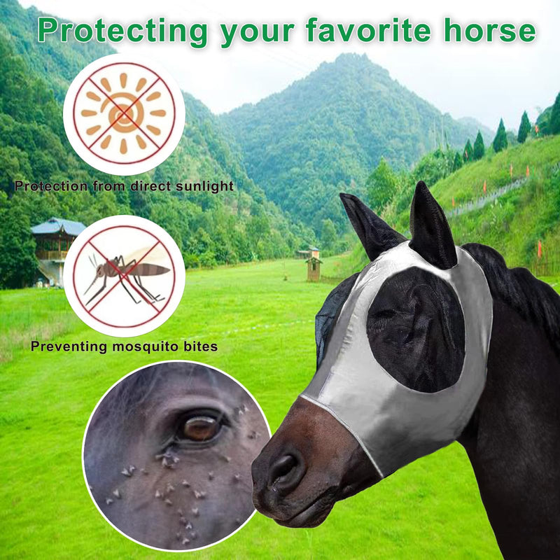 3 Pcs Horse Fly Mask-Fly Masks for Horses with Ears, Breathable Elastic Fabric for Sun Protection for Large/Medium Size Adult Horses (Blue-Black-Gray, Large) Blue-Black-Gray - BeesActive Australia
